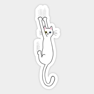 Funny White Cat Hanging On Sticker